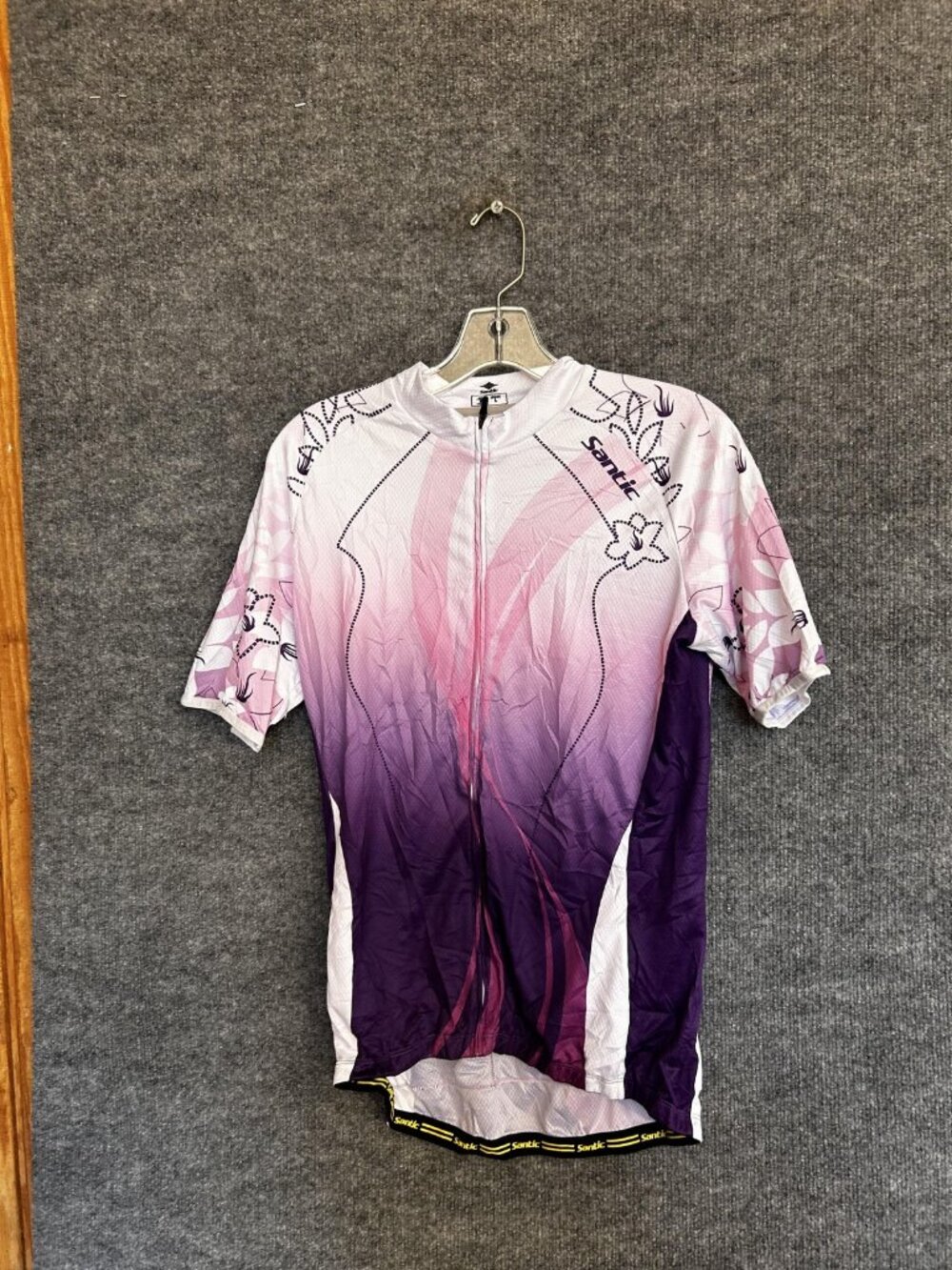 Santic Cycling Jersey Womens Large Purple Pink Floral Full Zip Short Sleeve